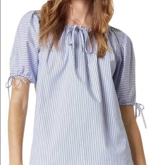 Tory Burch | Ariana Drawstring Top Womens S Small Blue Ombre Stripe Short Sleeve - Picture 3 of 16